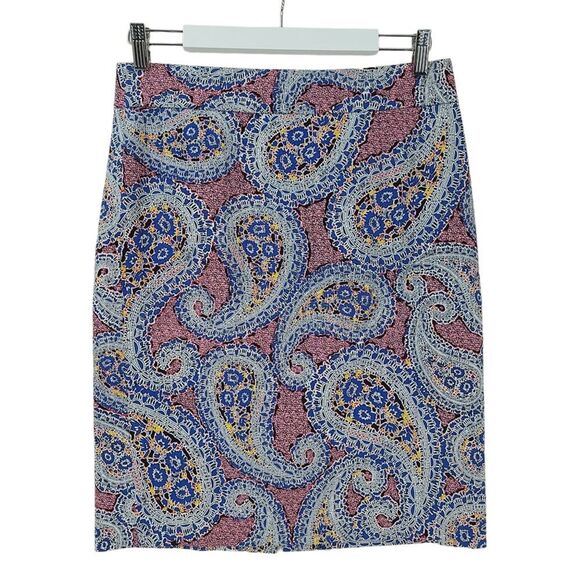 J. Crew Red Blue Paisley Pencil Skirt Lined Midi Size 8 - Picture 1 of 7